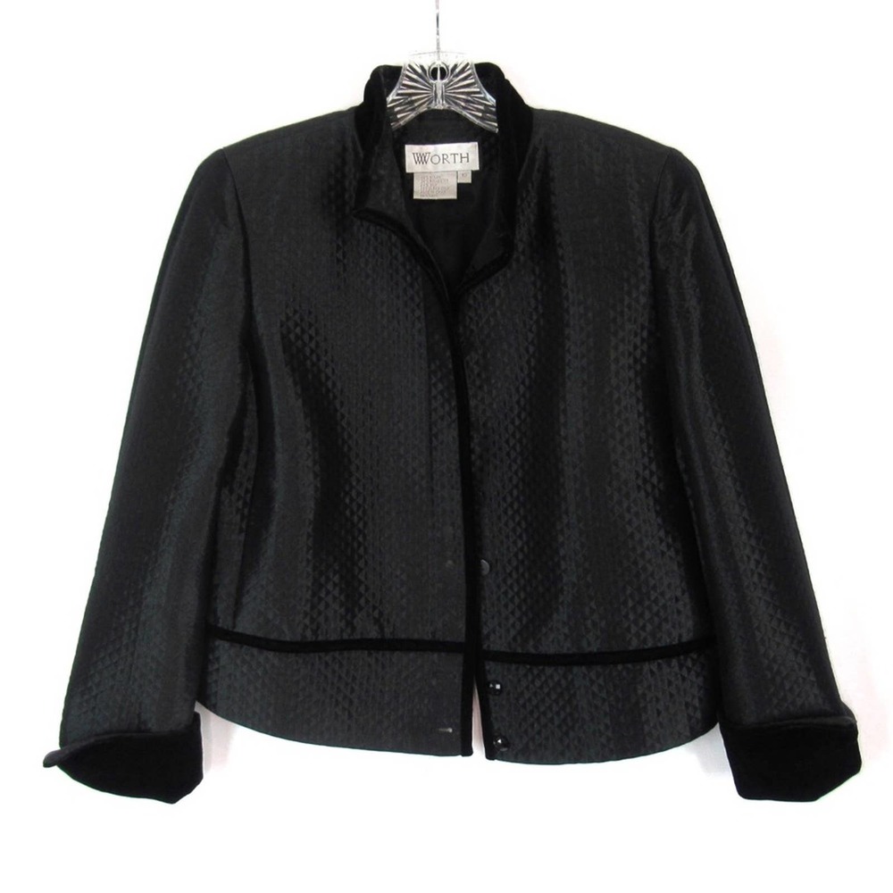 WORTH Diamond Quilted Velvet Trim Button Front Jacket Women's Size 10